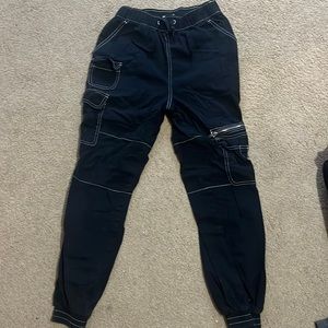 Black Cargo Pants With White Stitching